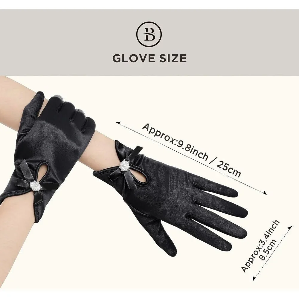 Women's Satin Short Gloves Wrist Party Prom Black Evening Elegant Accessories